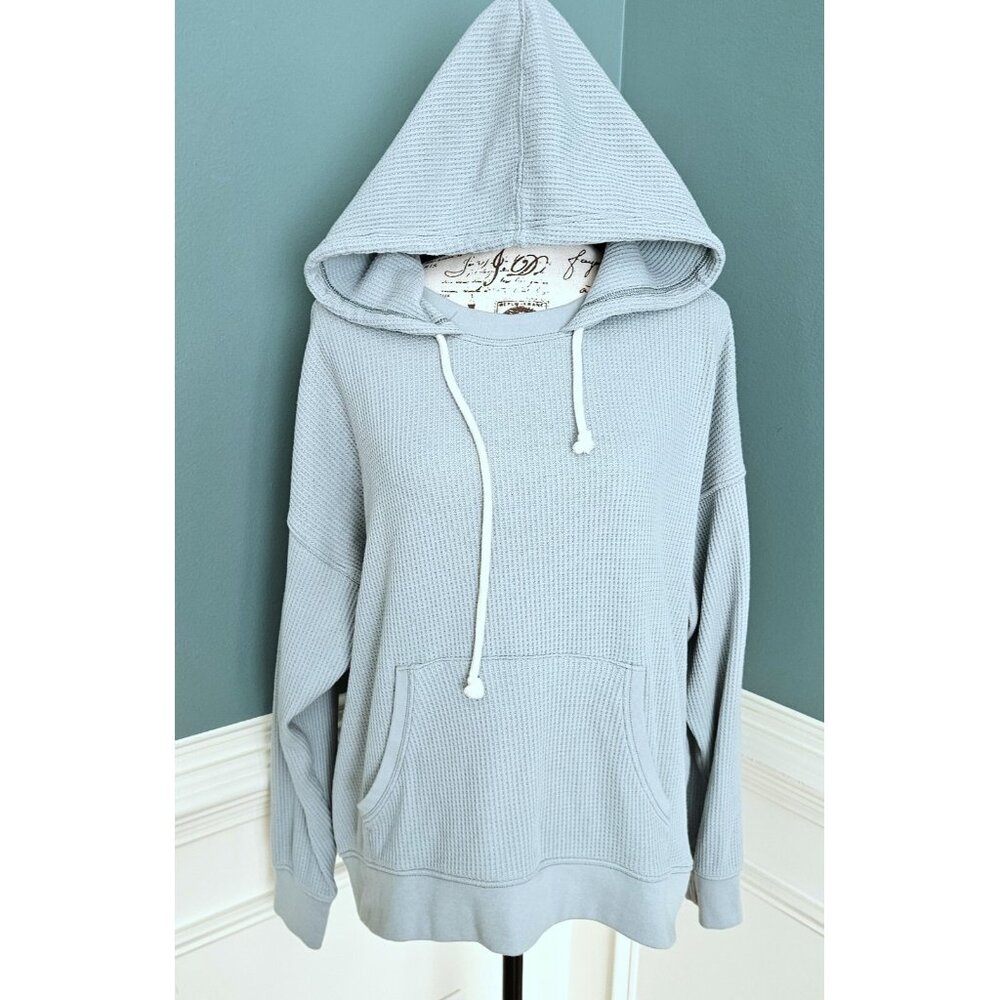 Aerie M Womens Grey Blue Thermal Pullover Hoodie Top